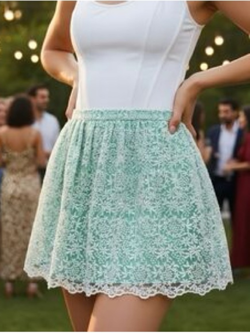 Zara Mint Green & White Floral Lace Circle Skirt